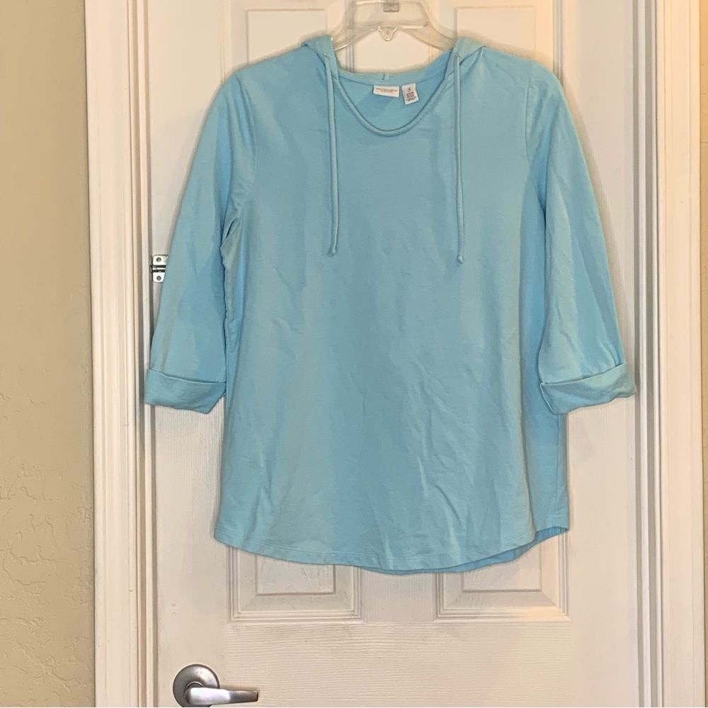 Weekends by Chicos Blue Hooded Pullover Size XL - Picture 8 of 10